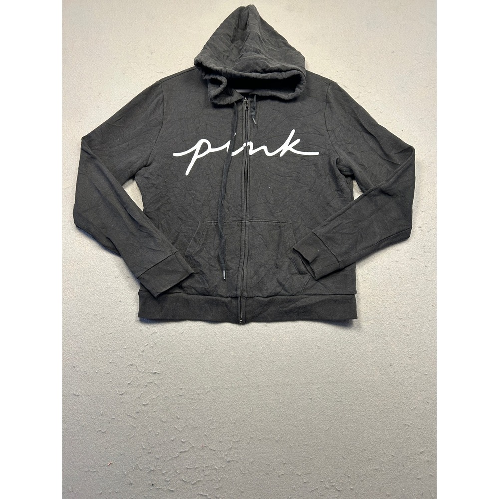 PINK Victoria's Secret Zip Hoodie Fleece Black Medium Womens